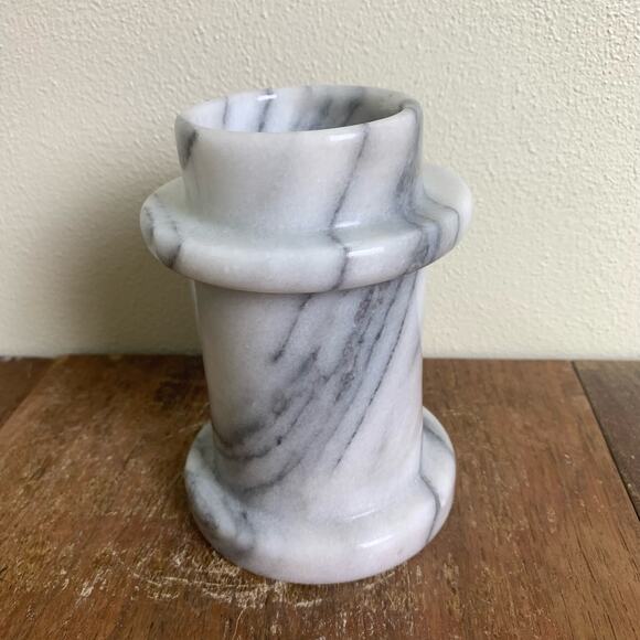 Vintage White Gray Veined Solid Marble Convertible Column Candle Holder Italy - Picture 5 of 6